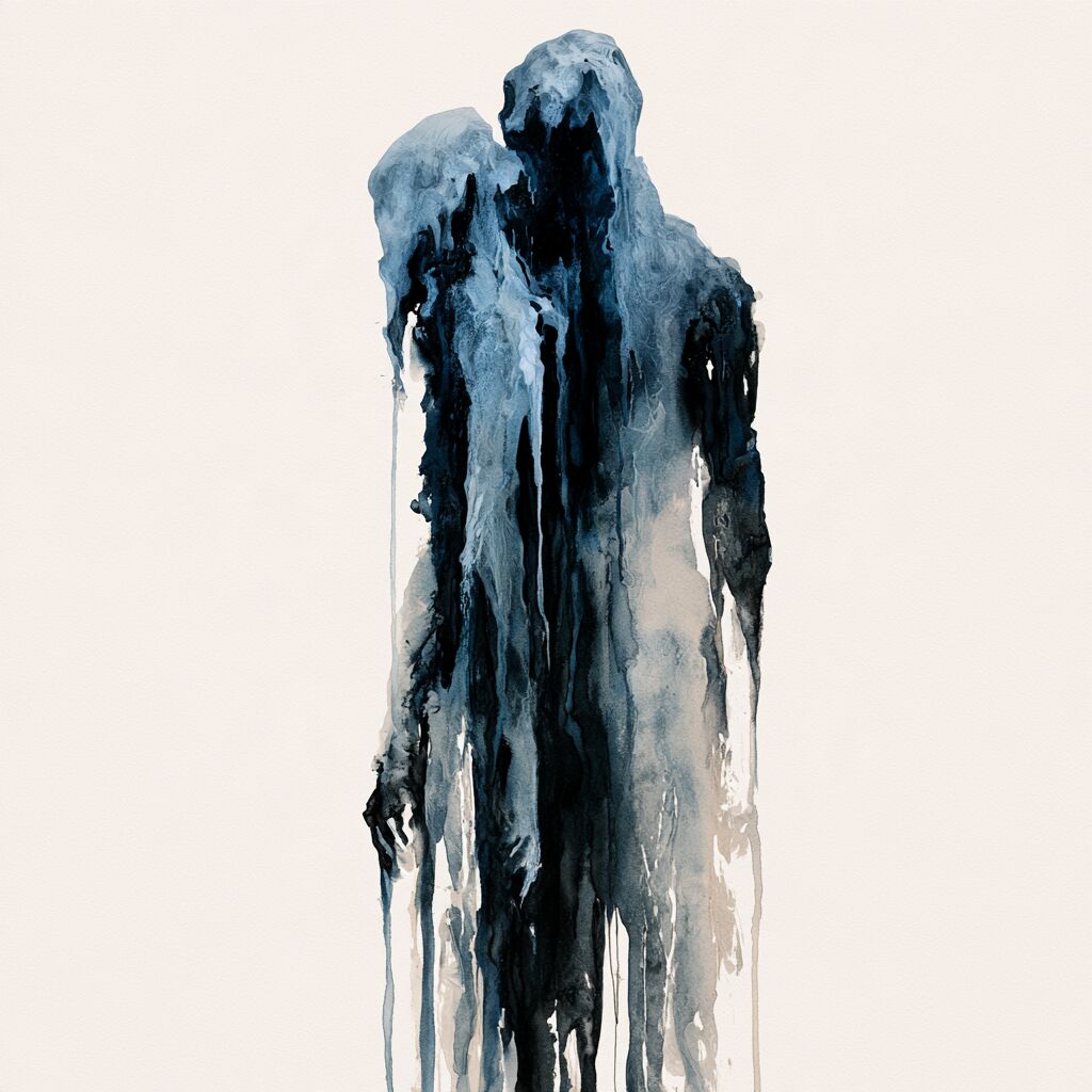 Ghostly dripping ink-wash figure study by XZanthia on white paper (piece 14 of 22)