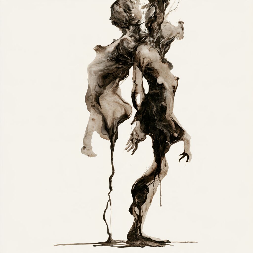 Ghostly dripping ink-wash figure study by XZanthia on white paper (piece 15 of 22)