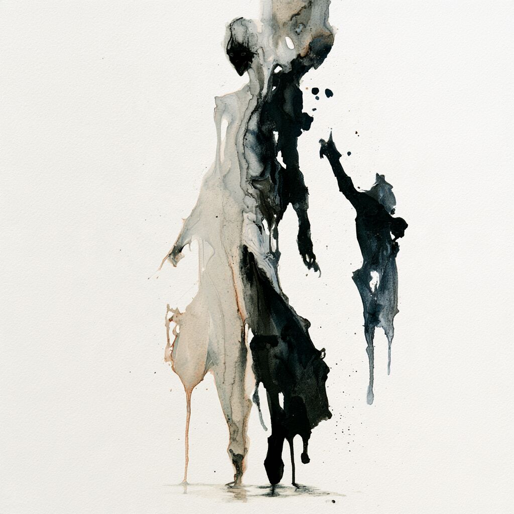 Ghostly dripping ink-wash figure study by XZanthia on white paper (piece 16 of 22)