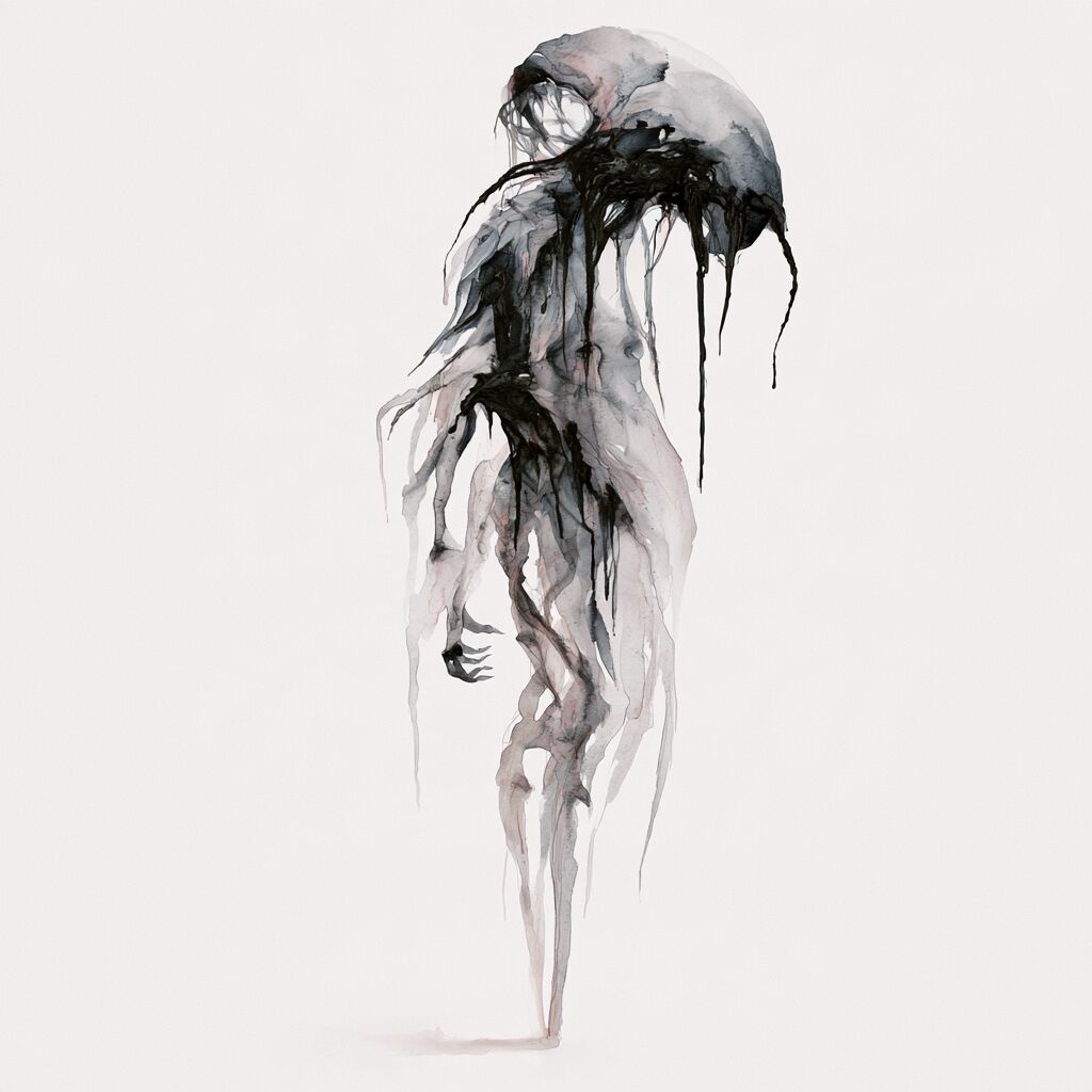 Ghostly dripping ink-wash figure study by XZanthia on white paper (piece 17 of 22)