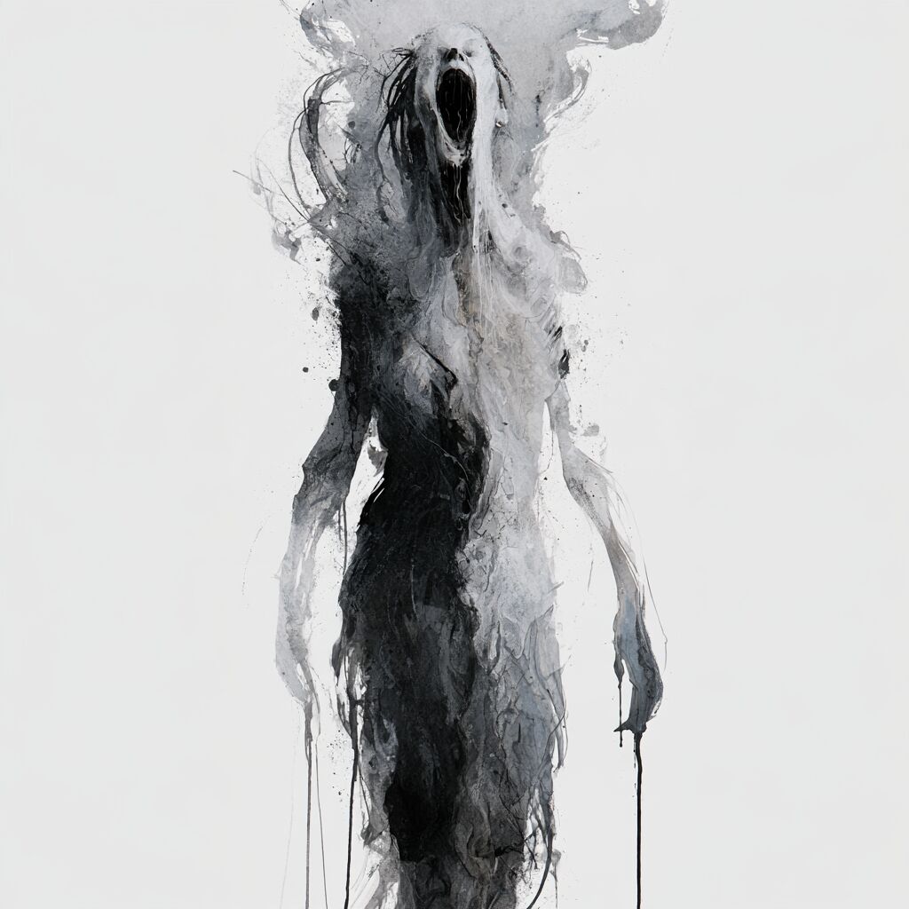 Ghostly dripping ink-wash figure study by XZanthia on white paper (piece 18 of 22)