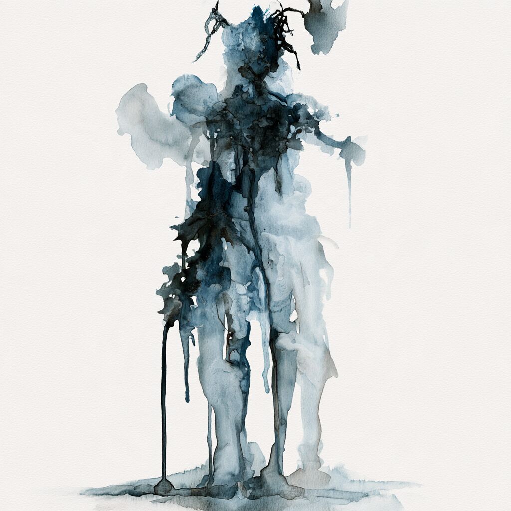Ghostly dripping ink-wash figure study by XZanthia on white paper (piece 19 of 22)
