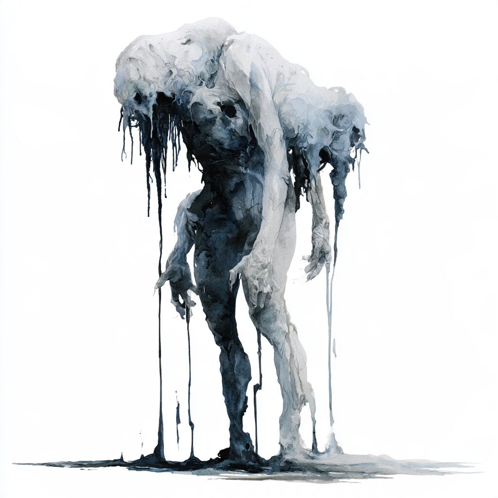 Ghostly dripping ink-wash figure study by XZanthia on white paper (piece 20 of 22)