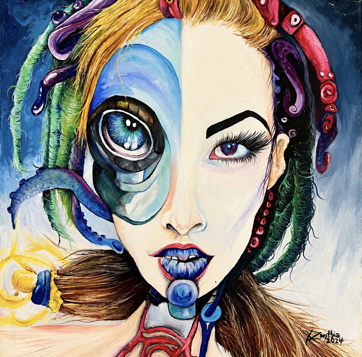 Split-face oil portrait by XZanthia