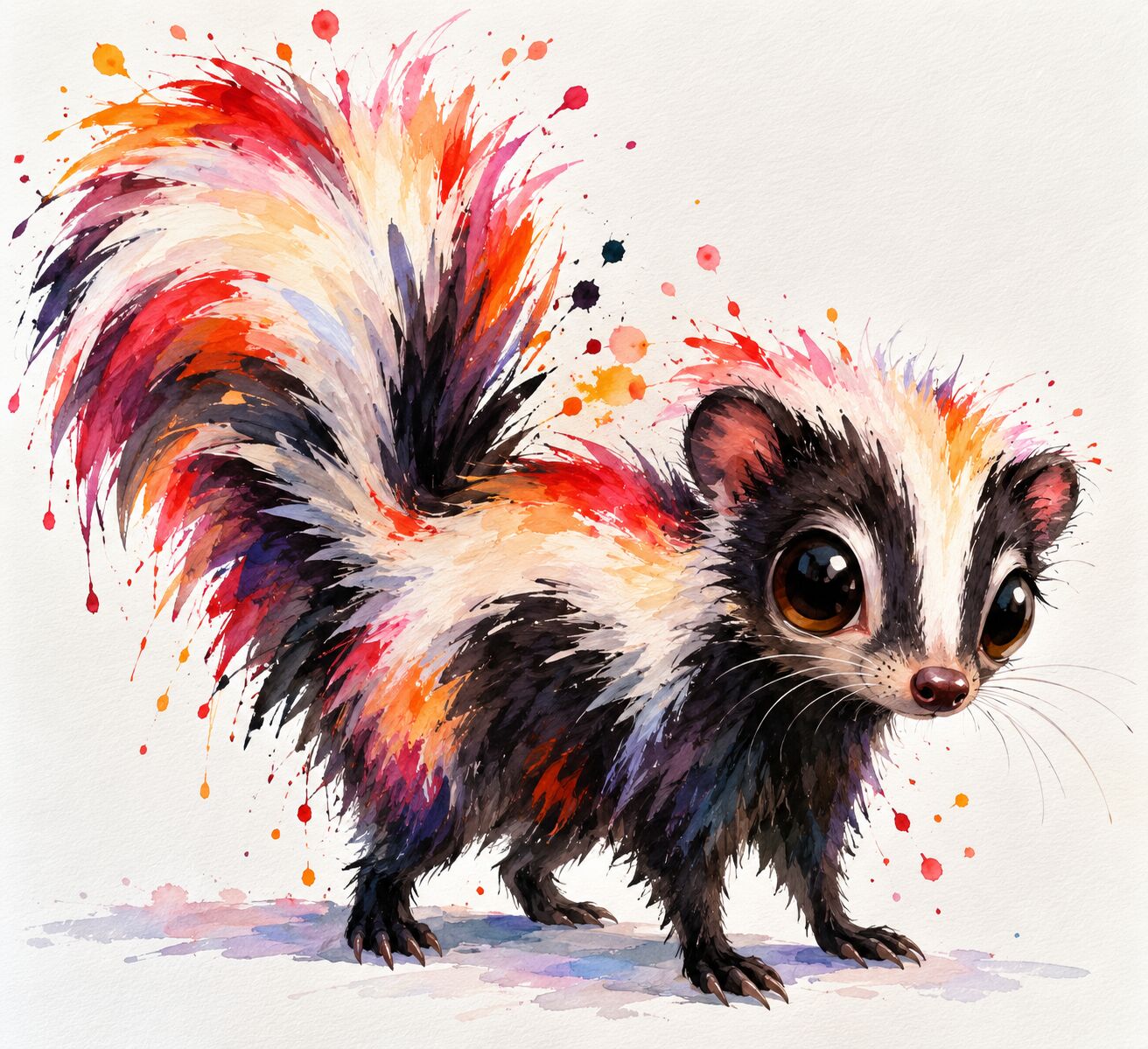 Florida wildlife watercolor by XZanthia — a splashy big-eyed skunk (piece 3 of 24)