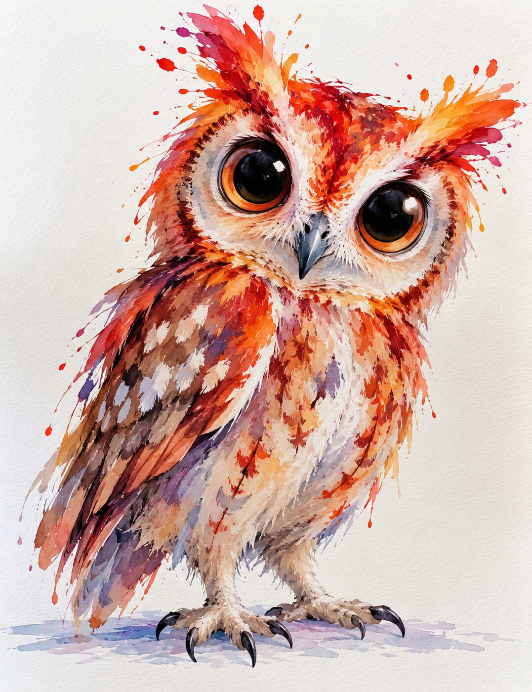 Florida wildlife watercolor by XZanthia — a splashy big-eyed screech owl (piece 1 of 24)