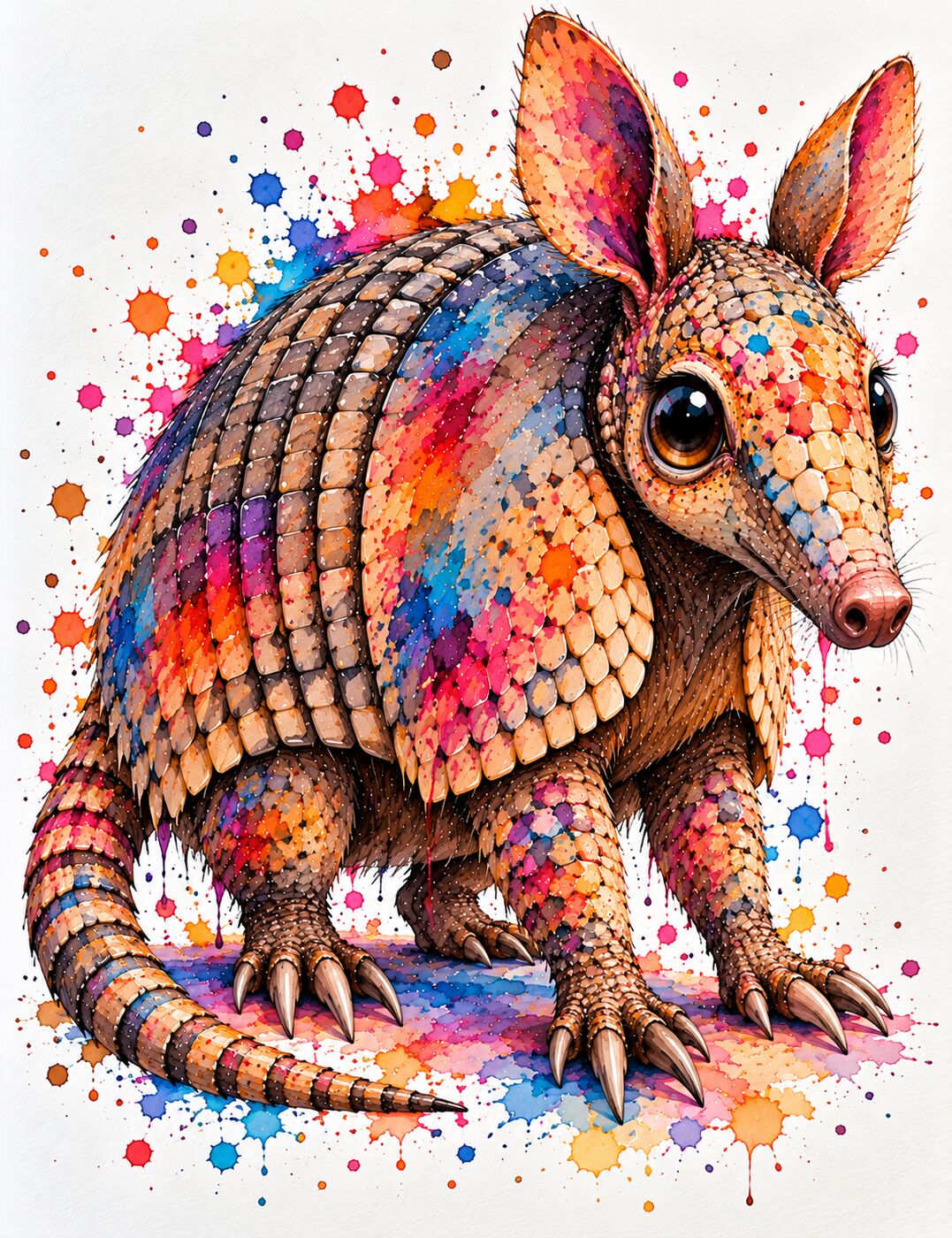 Florida wildlife watercolor by XZanthia — a splashy big-eyed armadillo (piece 9 of 24)