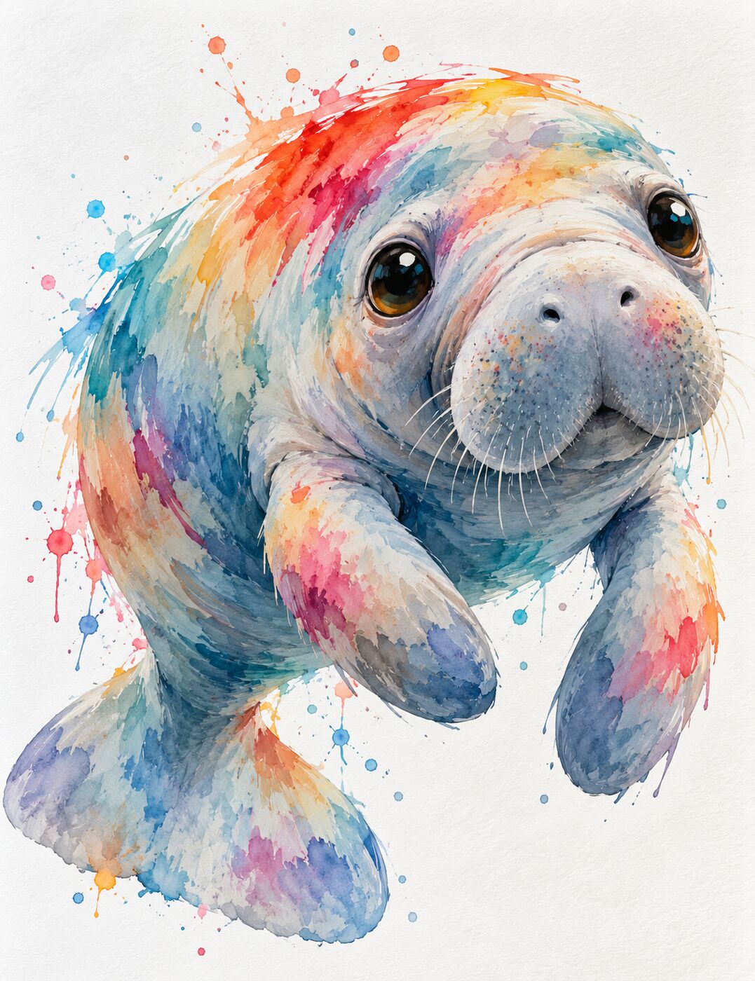 Watercolor manatee by XZanthia in soft blues and pinks