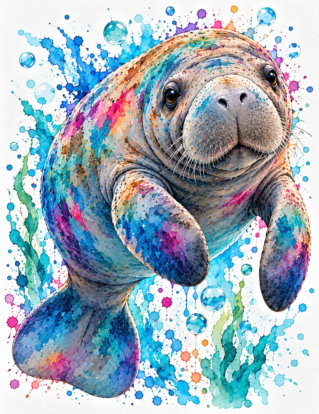 Watercolor manatee by XZanthia among seagrass