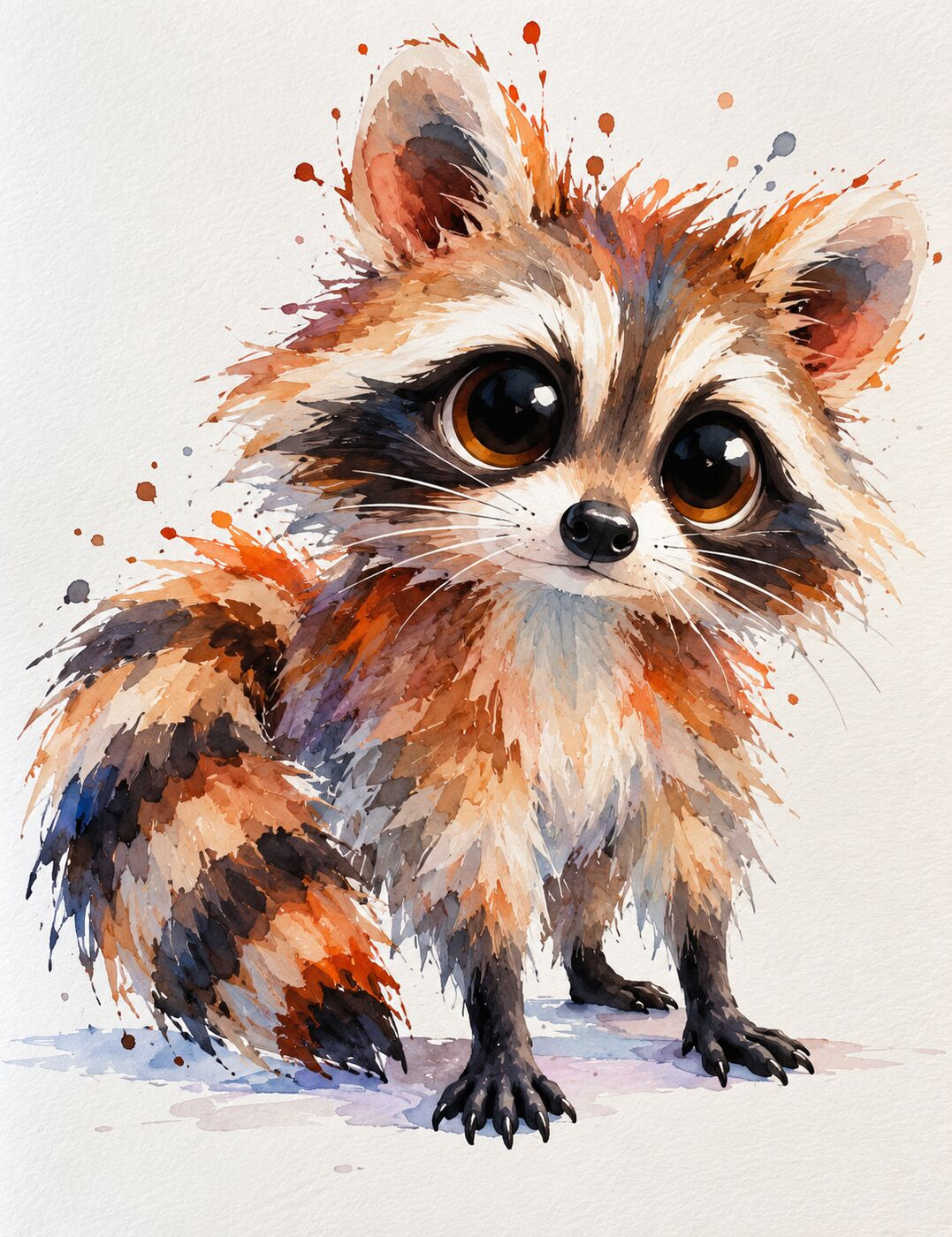 Florida wildlife watercolor by XZanthia — a splashy big-eyed raccoon (piece 12 of 24)