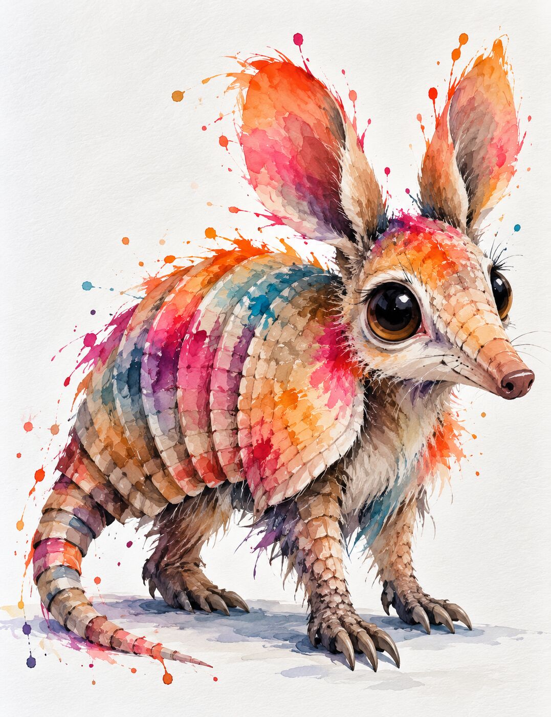 Florida wildlife watercolor by XZanthia — a splashy big-eyed armadillo (piece 15 of 24)