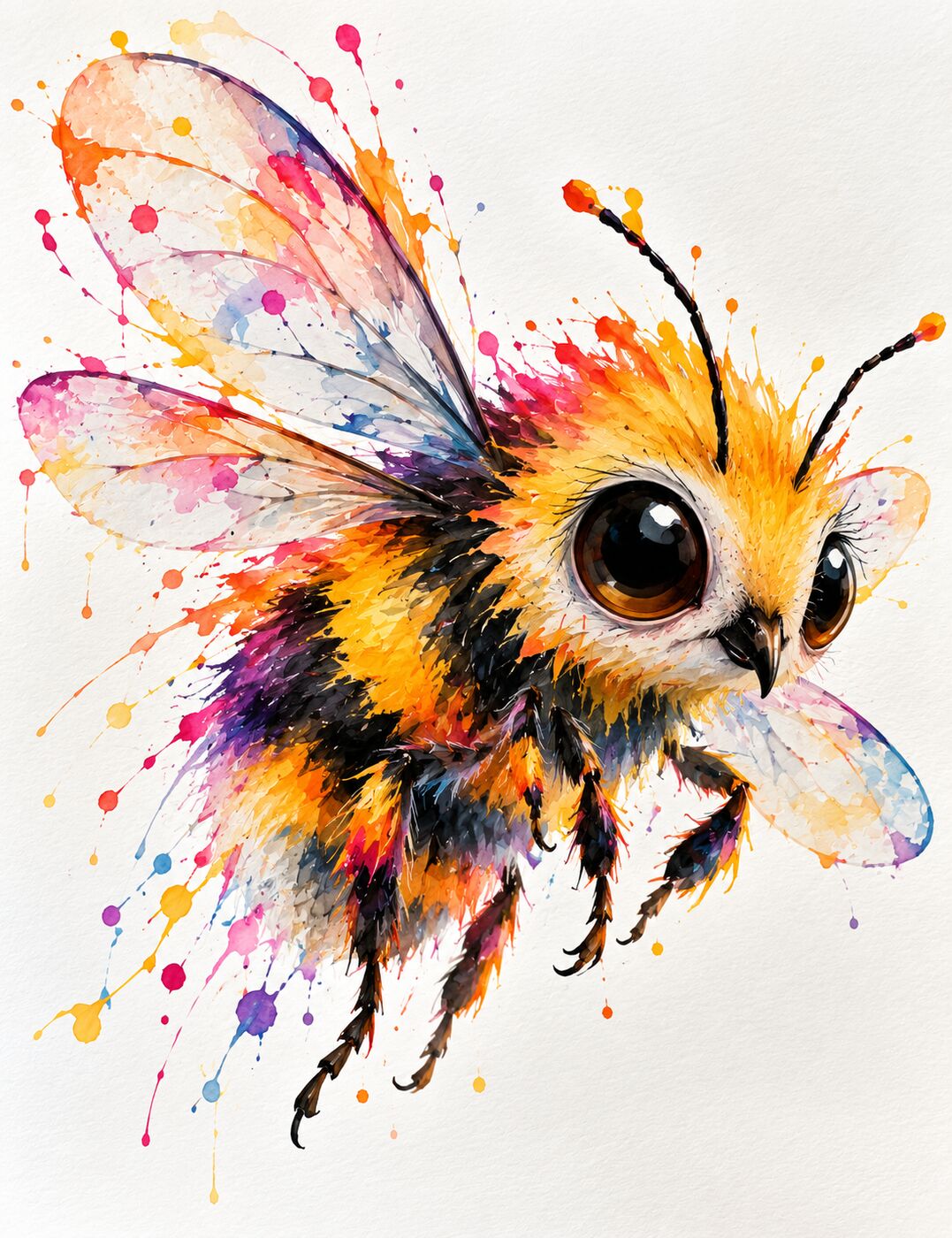 Florida wildlife watercolor by XZanthia — a splashy big-eyed bumblebee (piece 13 of 24)
