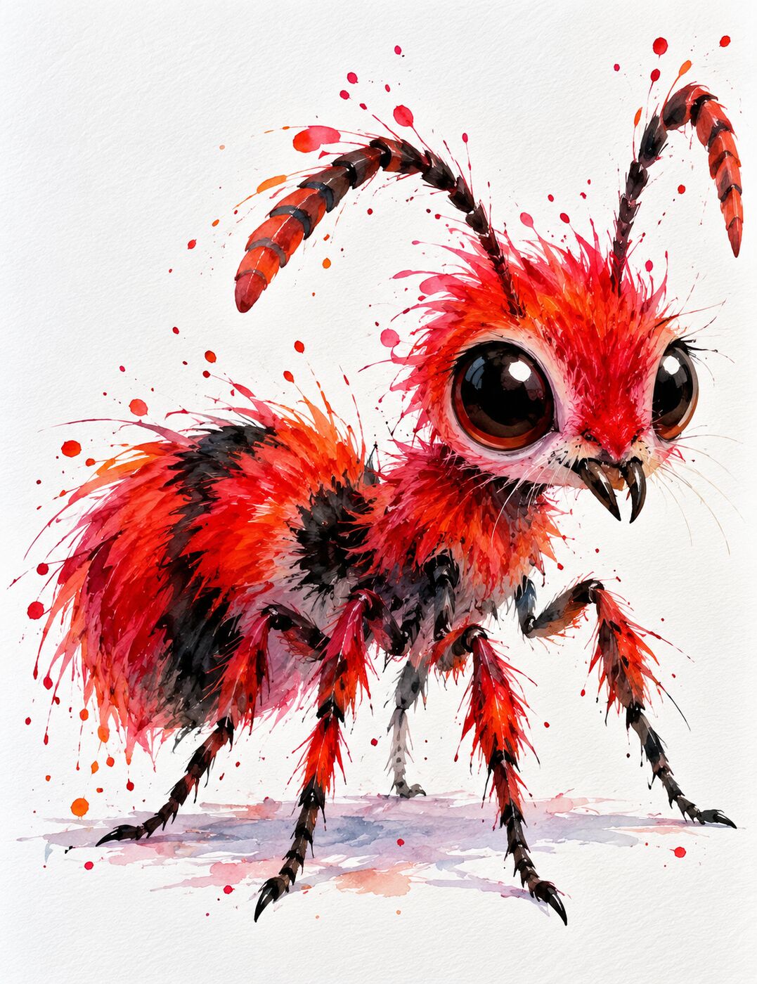 Florida wildlife watercolor by XZanthia — a splashy big-eyed fire ant (piece 23 of 24)
