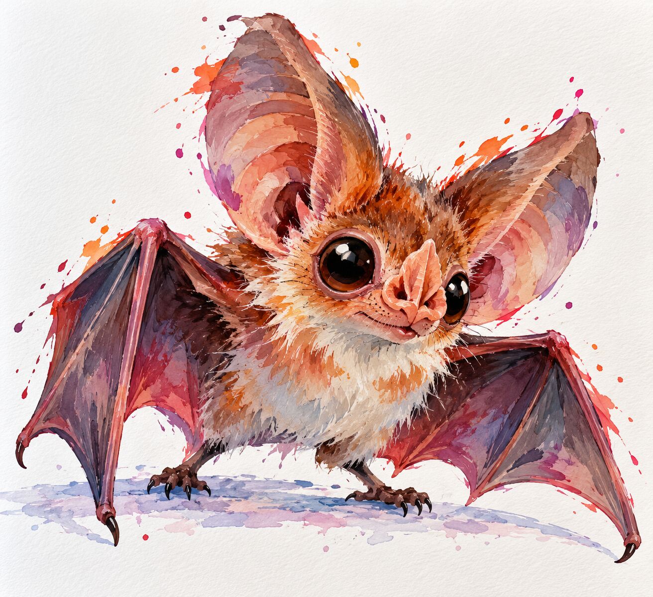 Florida wildlife watercolor by XZanthia — a splashy big-eyed bat (piece 19 of 24)