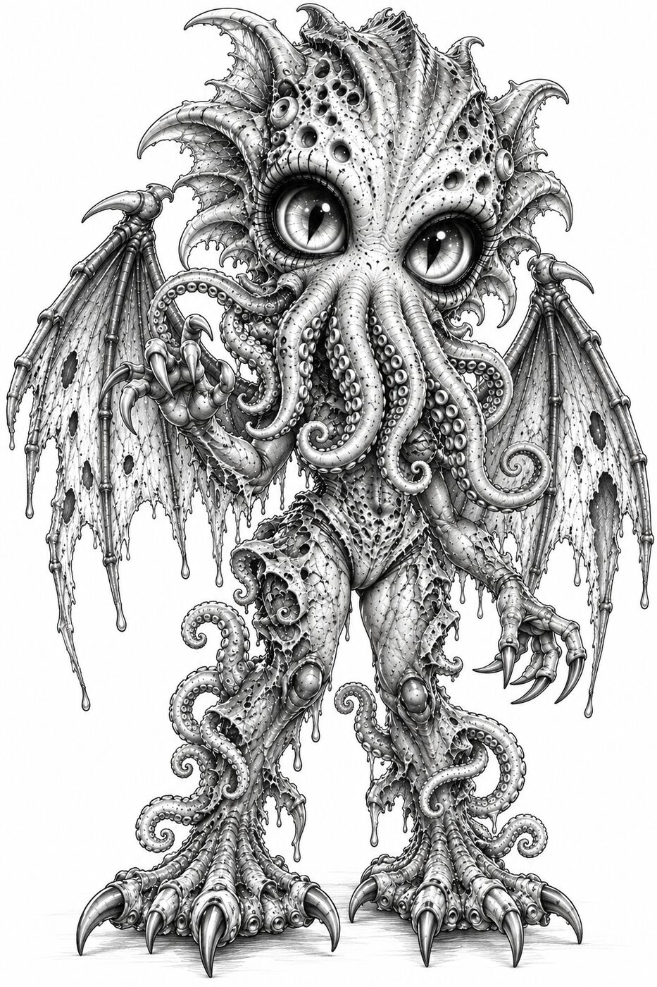 Graphite pencil horror character by XZanthia — a tentacled Cthulhu drawn creepy-cute (piece 8 of 12)