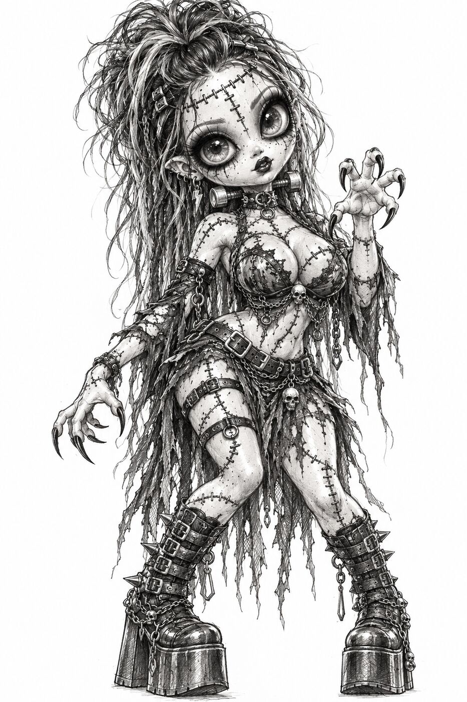 Graphite pencil horror character by XZanthia — a zombie bride drawn creepy-cute (piece 9 of 12)