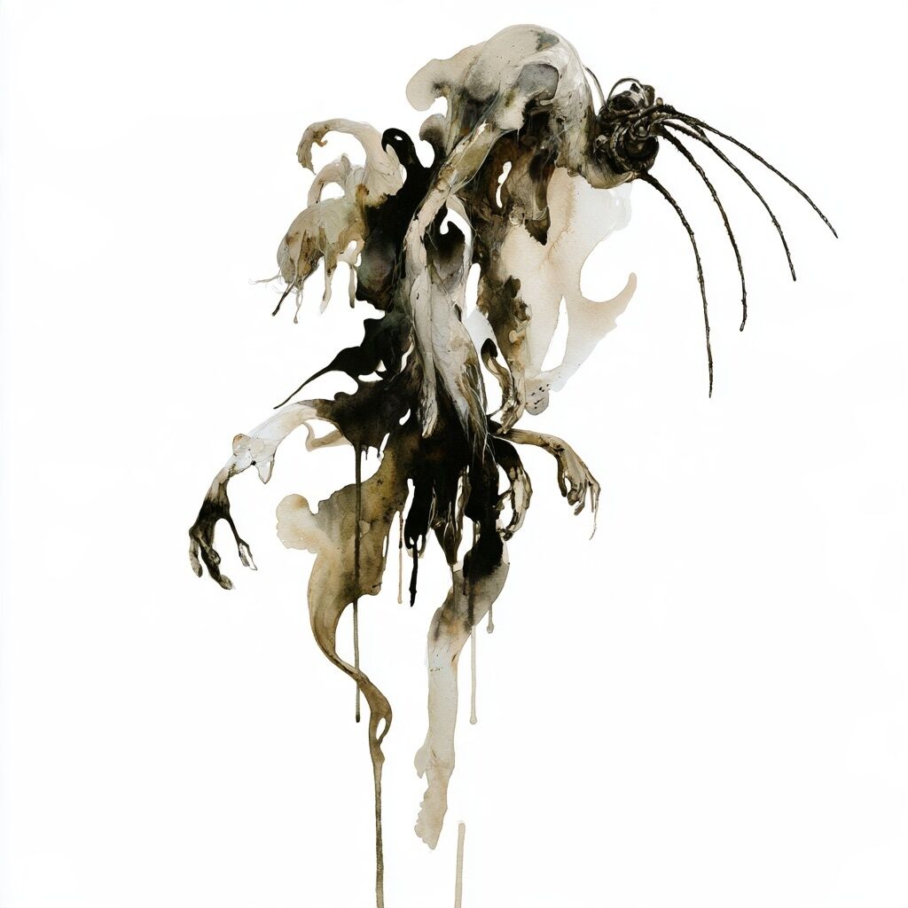 Ghostly dripping ink-wash figure study by XZanthia on white paper (piece 1 of 22)