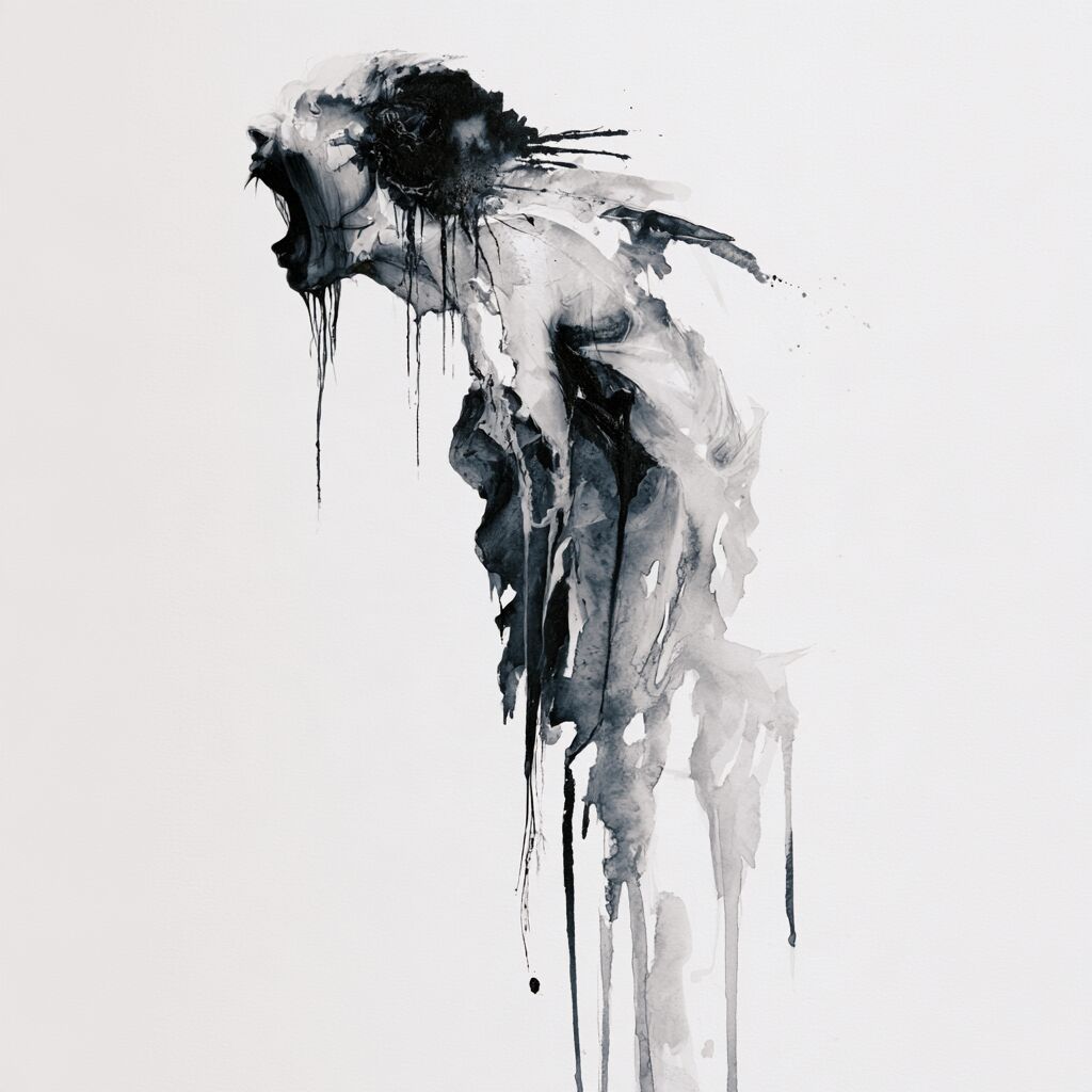 Ghostly dripping ink-wash figure study by XZanthia on white paper (piece 3 of 22)