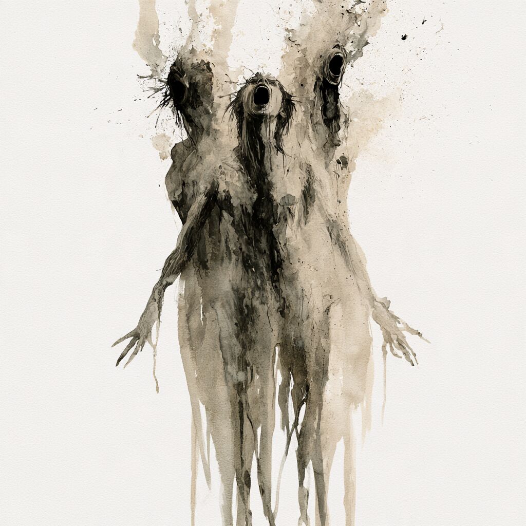 Ghostly dripping ink-wash figure study by XZanthia on white paper (piece 6 of 22)