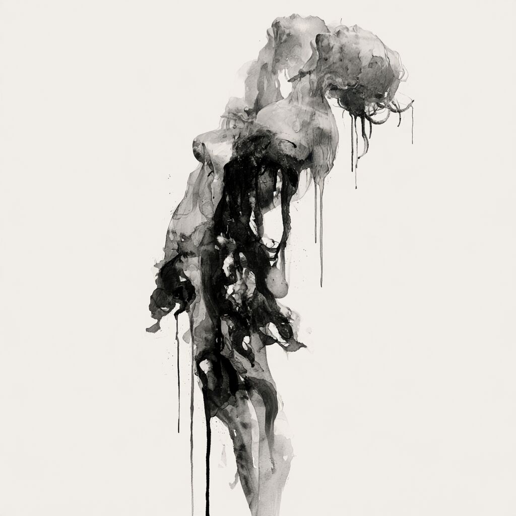 Ghostly dripping ink-wash figure study by XZanthia on white paper (piece 9 of 22)