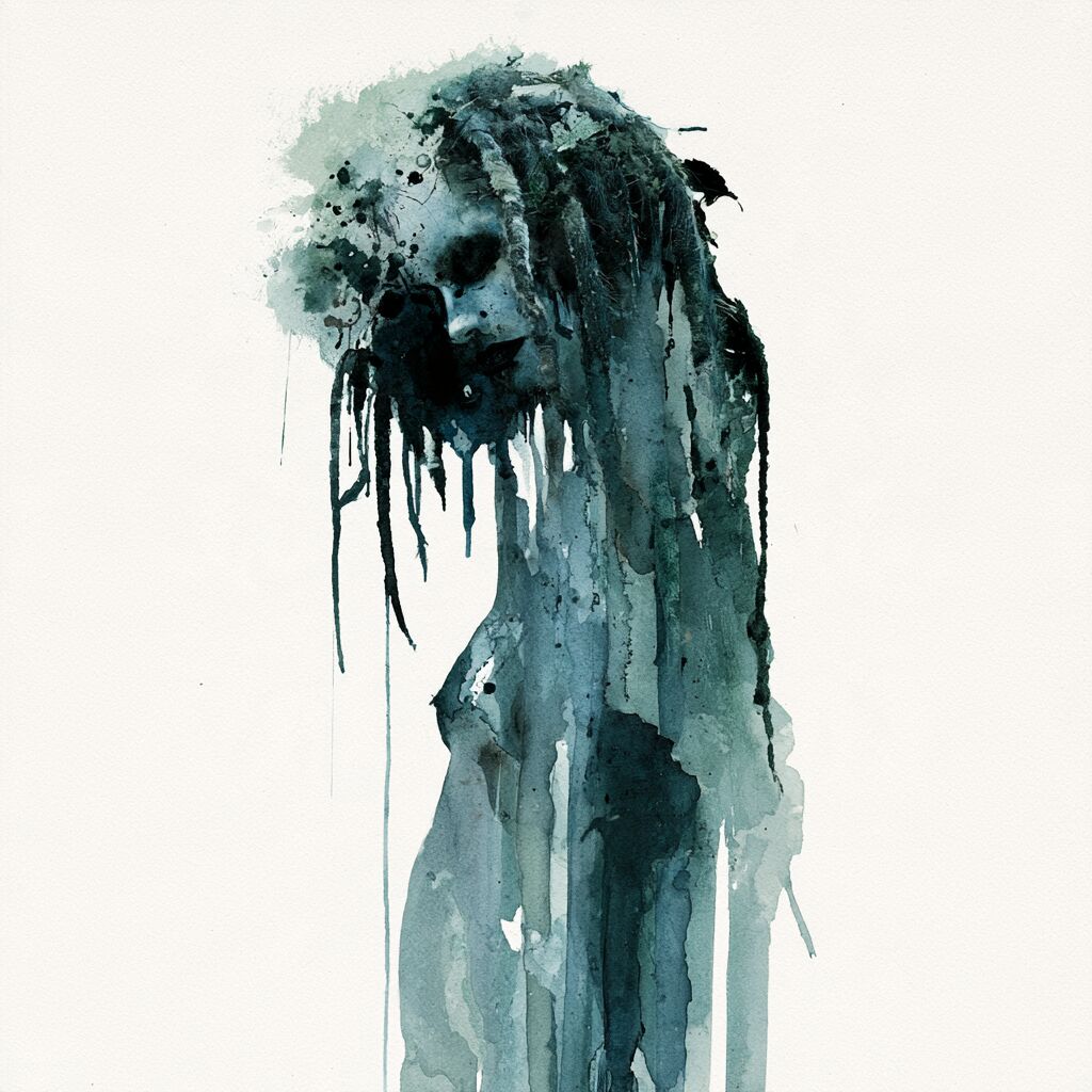 Ghostly dripping ink-wash figure study by XZanthia on white paper (piece 10 of 22)